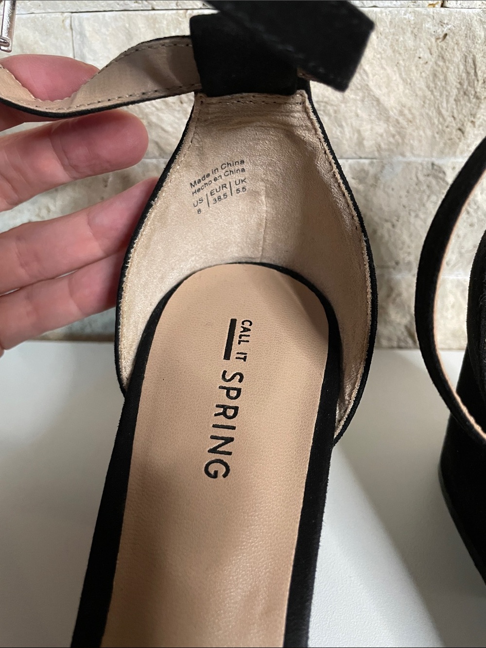 Call It Spring Black Suede D'Orsay Block Heel Pumps with Ankle Strap - Picture 6 of 9